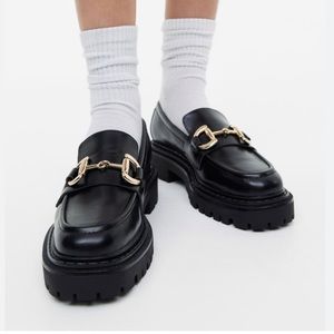 H&M Horsebit Chunky Platform Oxford Shoes Loafers Black and Silver Size 5.5